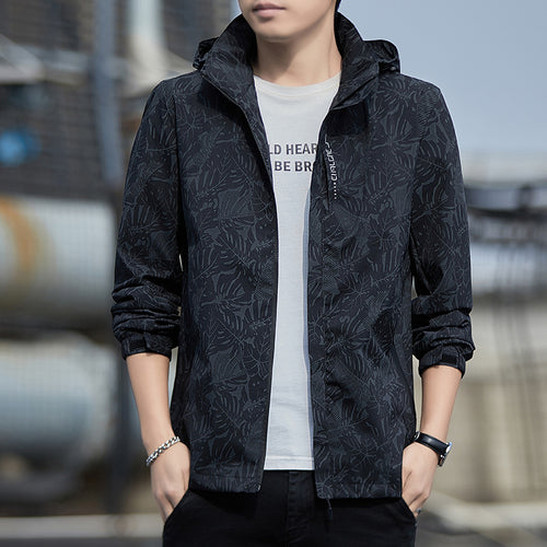 Herren leichte Kapuzen-Windjacke mit floralem Alloverprint, wasserabweisender Shell und elastischen Bündchen Nord Taschen