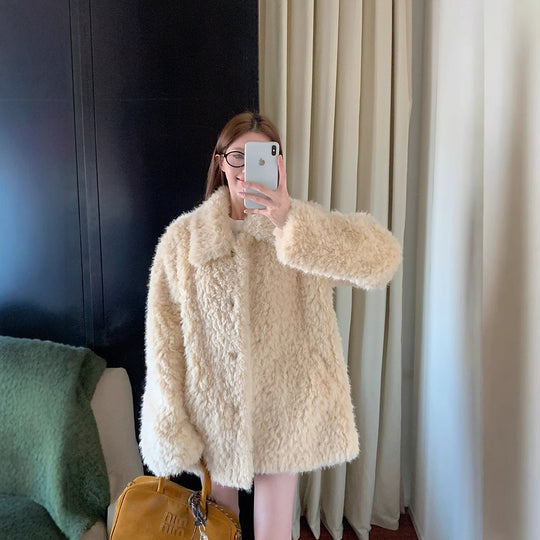Damen Oversized Kunstfell‑Mantel mit Teddy‑Optik, Stehkragen und Eingrifftaschen Nord Taschen