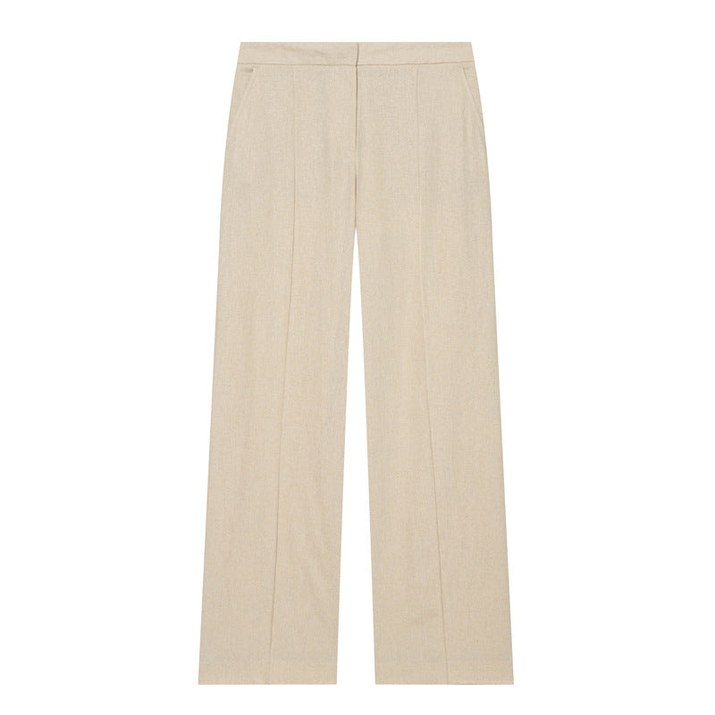 Damen Leichte Leinenhose mit weitem Bein und Bügelfalte Nord Taschen