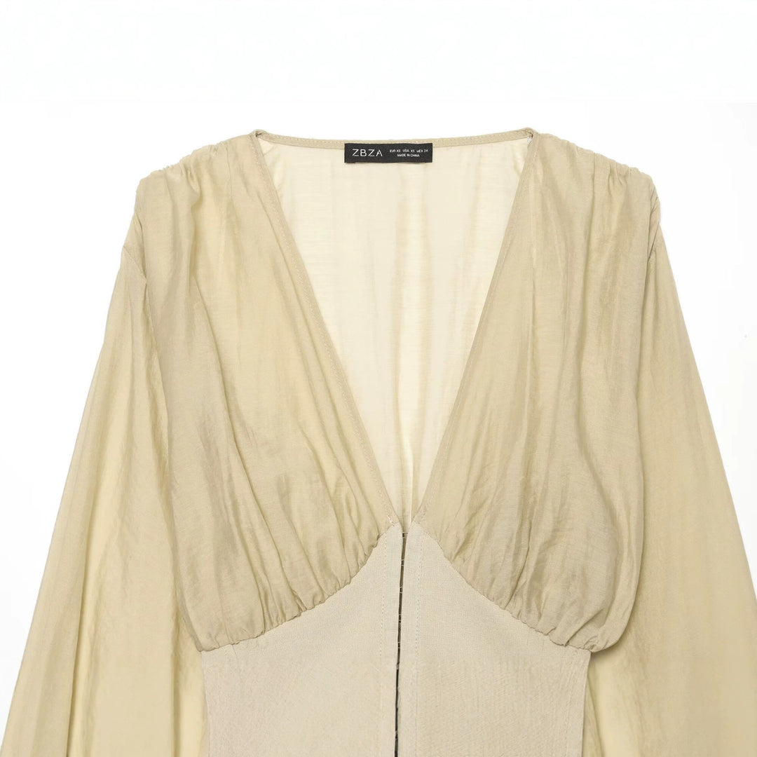 Damen Kurzes Bolero-Blouson mit tiefem V‑Ausschnitt, geraffter Passe und Ballonärmeln Nord Taschen