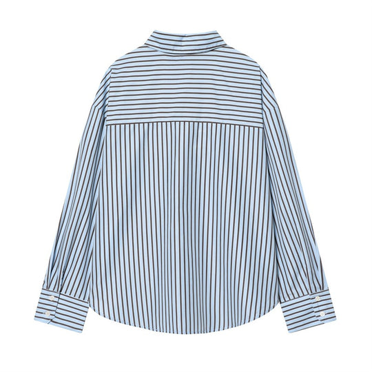 Damen Oversize-Hemd mit vertikalem Streifenmuster und Kentkragen Nord Taschen