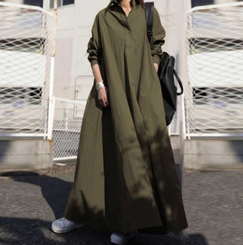 Damen Oversize-Hemdblusenkleid in A-Linie mit Hemdkragen Nord Taschen