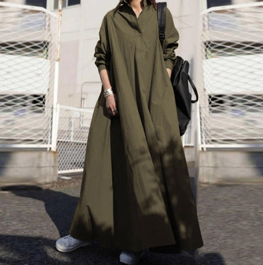 Damen Oversize-Hemdblusenkleid in A-Linie mit Hemdkragen Nord Taschen