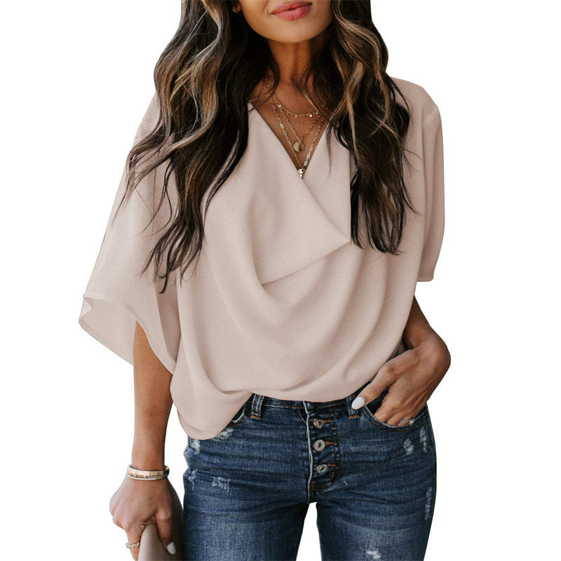 Damen lässiges Oversized-Oberteil mit drapiertem V-Ausschnitt