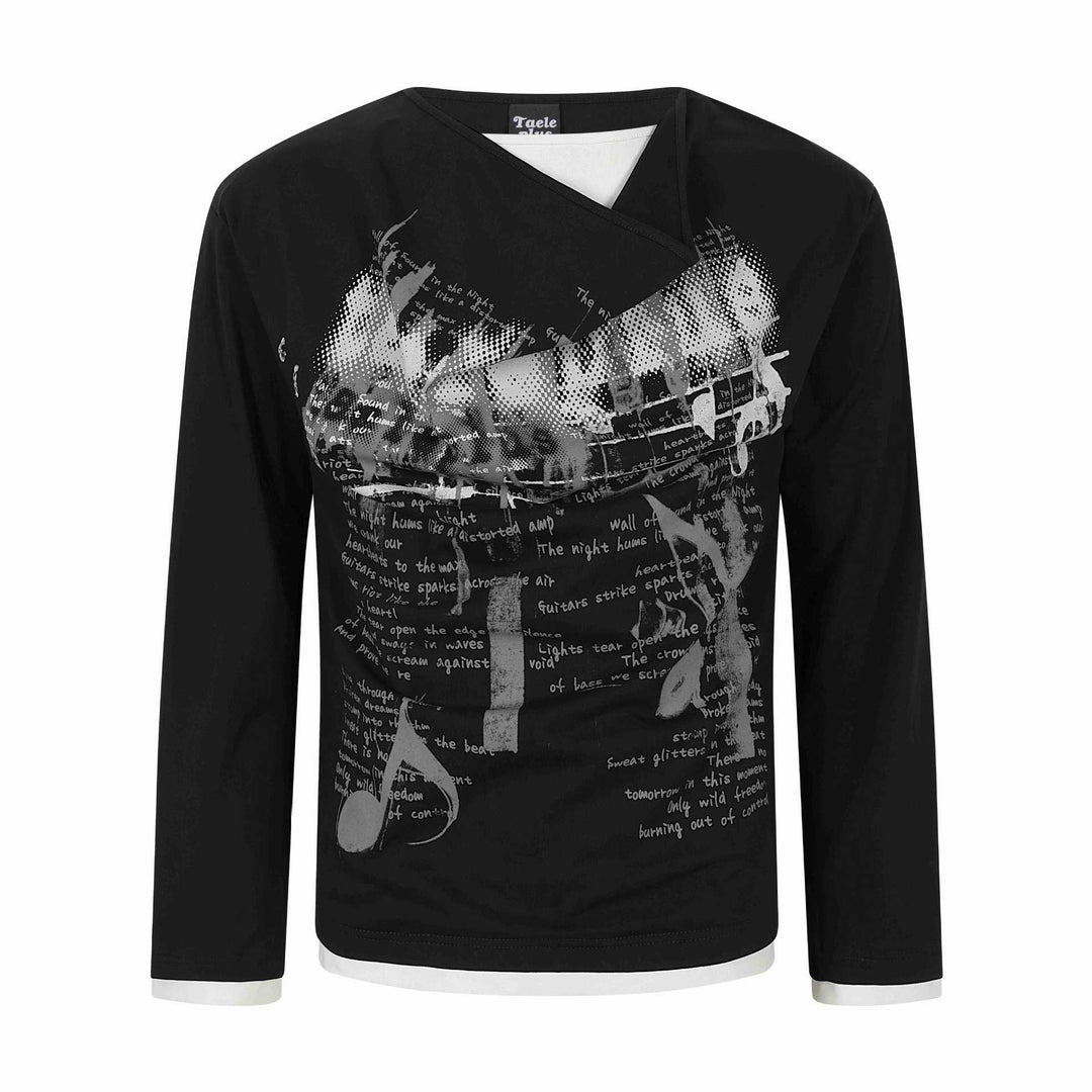 Damen Langarmshirt mit asymmetrischem Schlauchkragen und Grafik‑Music‑Print Nord Taschen