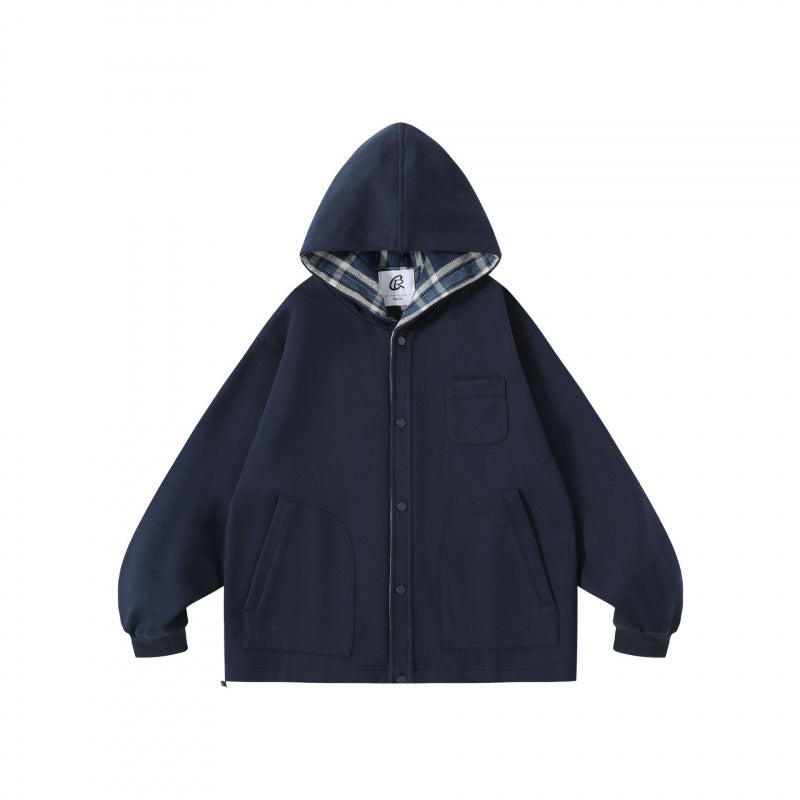Unisex Oversize-Kapuzen-Überjacke mit kariert gefütterter Kapuze und Druckknopfleiste Nord Taschen