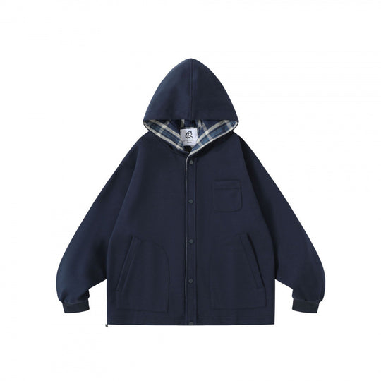 Unisex Oversize-Kapuzen-Überjacke mit kariert gefütterter Kapuze und Druckknopfleiste Nord Taschen