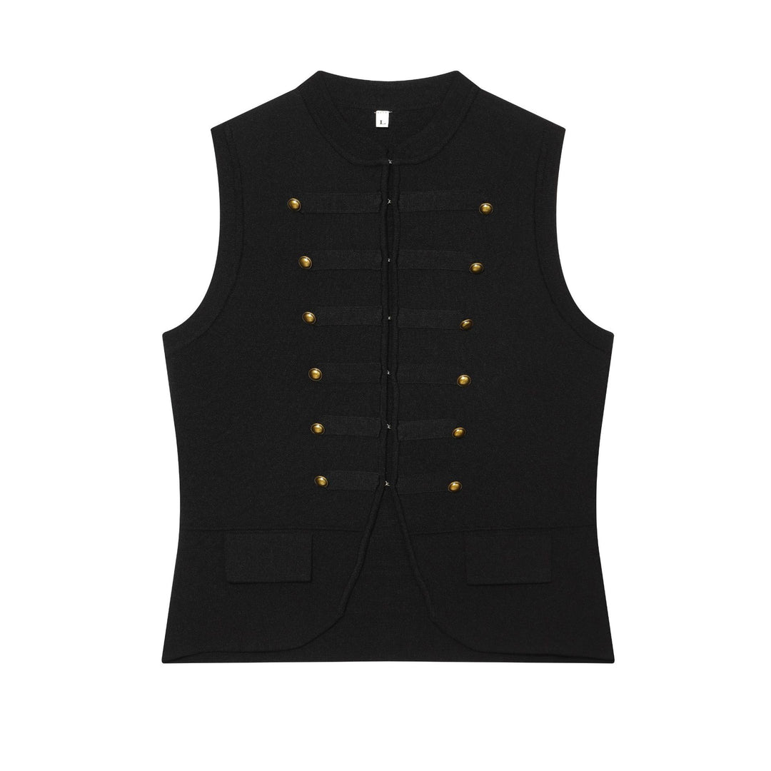 Damen Strickweste im Military‑Stil mit goldenen Zierknöpfen Nord Taschen
