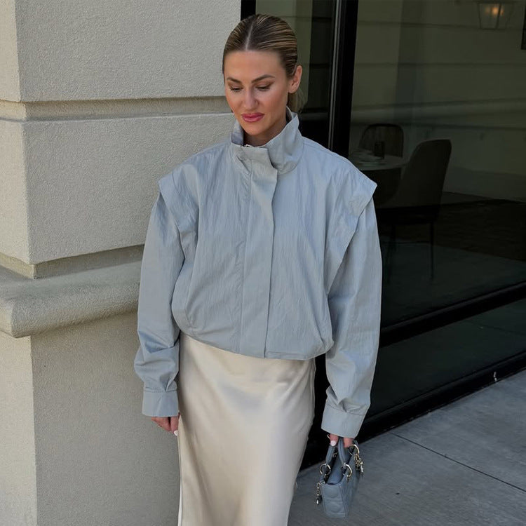 Damen Cropped Übergangsjacke mit Stehkragen und betonter Schulterpartie Nord Taschen