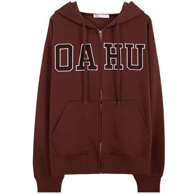 Damen nan extralanges College-Kapuzenzipper im Oversize-Schnitt mit Kängurutaschen Nord Taschen