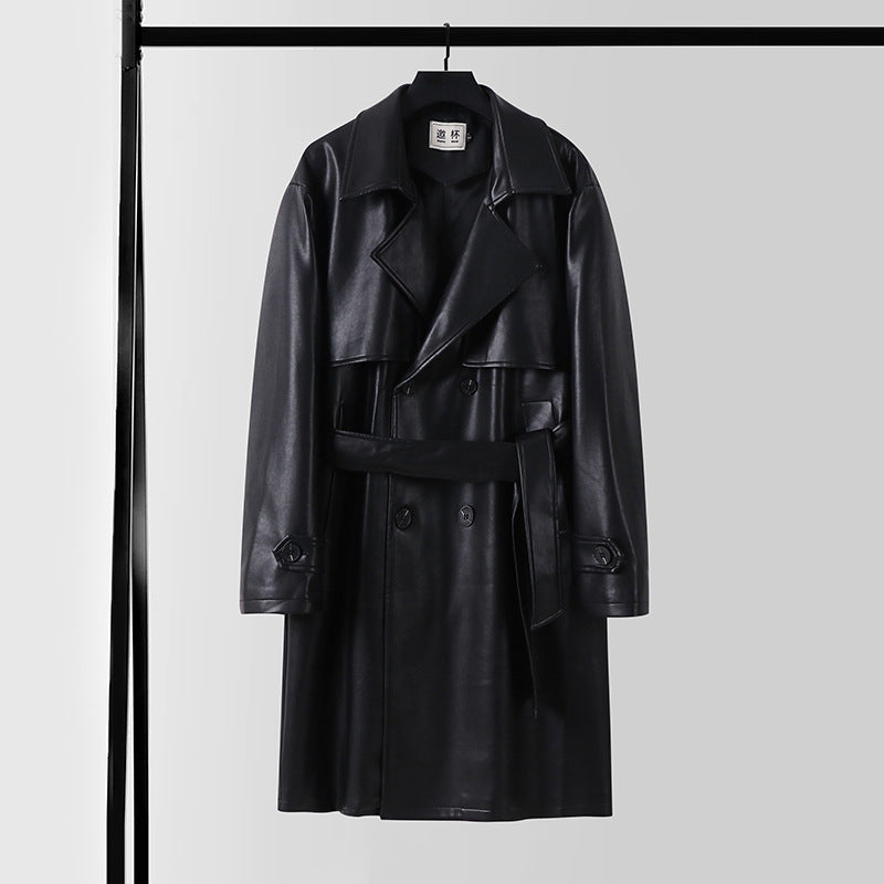 Herren Lederimitat-Trenchcoat mit Doppelreiher, Oversize-Schnitt und Manschettenriegel Nord Taschen