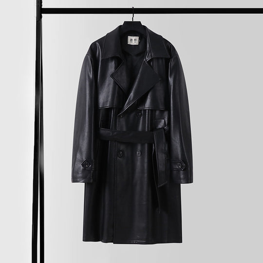 Herren Lederimitat-Trenchcoat mit Doppelreiher, Oversize-Schnitt und Manschettenriegel Nord Taschen