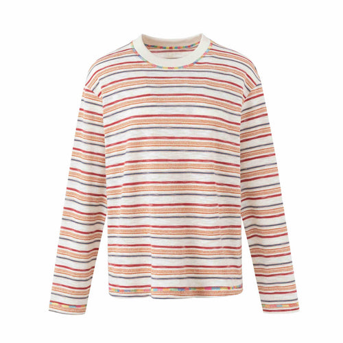 Damen Leichtes gestreiftes Langarm-Strickshirt mit Rundhalsausschnitt Nord Taschen