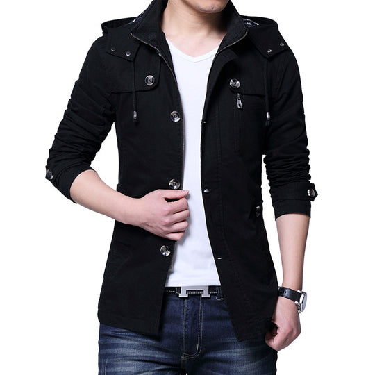 Herren leichte Baumwoll-Fieldjacke mit Kapuze, zweifachem Verschluss und Rollärmel Nord Taschen