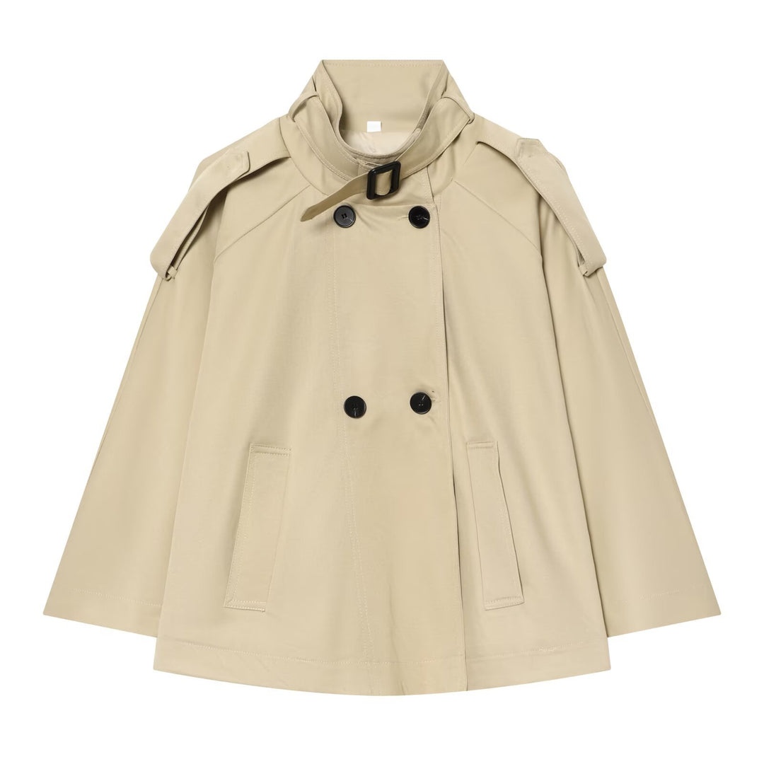 Damen Kurzes Trench-Cape mit Stehkragen, Schulterpatten und doppelter Knopfleiste Nord Taschen