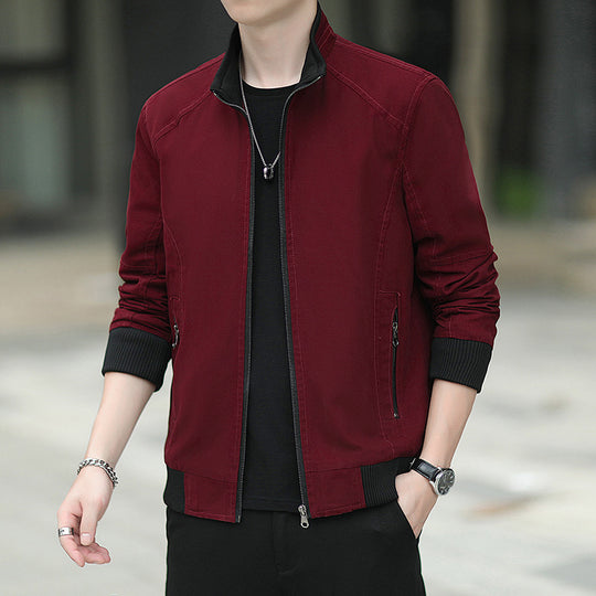 Herren schmal geschnittener Microcanvas‑Bomber mit hohem Stehkragen, verdecktem Reißverschluss und elastischen Rippbündchen Nord Taschen