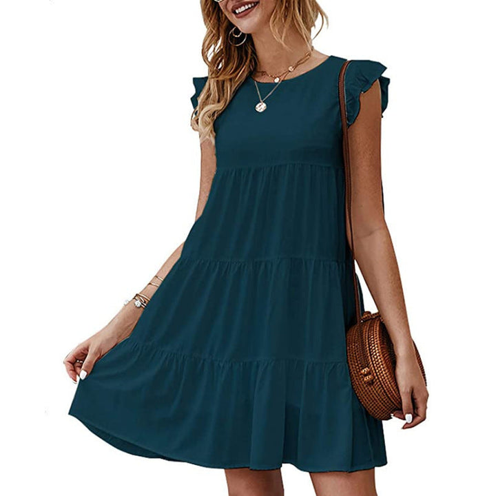 Damen lässiges tierfreies T-Shirt Kleid mit Volantärmel Nord Taschen