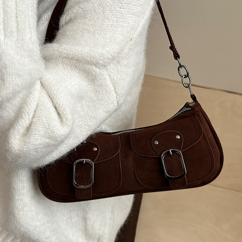 Damen Schultertasche mit praktischen Schnallen und Reißverschluss Nord Taschen