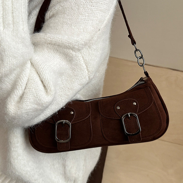 Damen Schultertasche mit praktischen Schnallen und Reißverschluss Nord Taschen