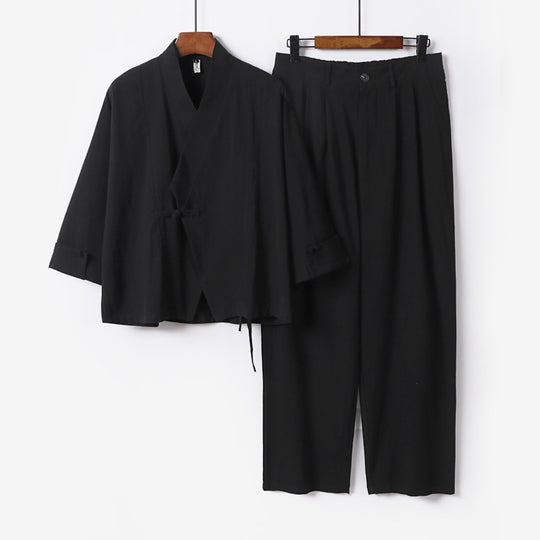 Herren Modernes Zen-Loungewear-Set aus Leichtem Material mit Kurz-Kimono und tailliert-zulaufender Bundhose Nord Taschen