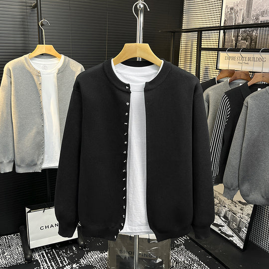 Herren Minimalistische Sweatcardigan mit verdeckter Druckknopfleiste Nord Taschen