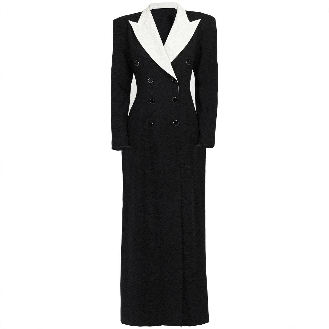 Damen Doppelreihiges Longblazer-Kleid mit taillierter Silhouette und Kontrastrevers Nord Taschen