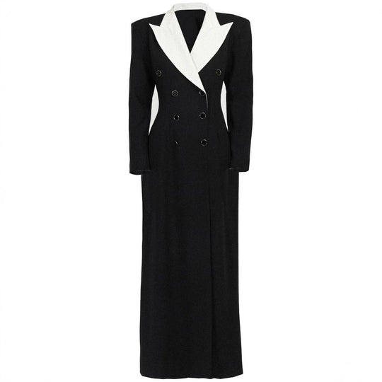 Damen Doppelreihiges Longblazer-Kleid mit taillierter Silhouette und Kontrastrevers Nord Taschen