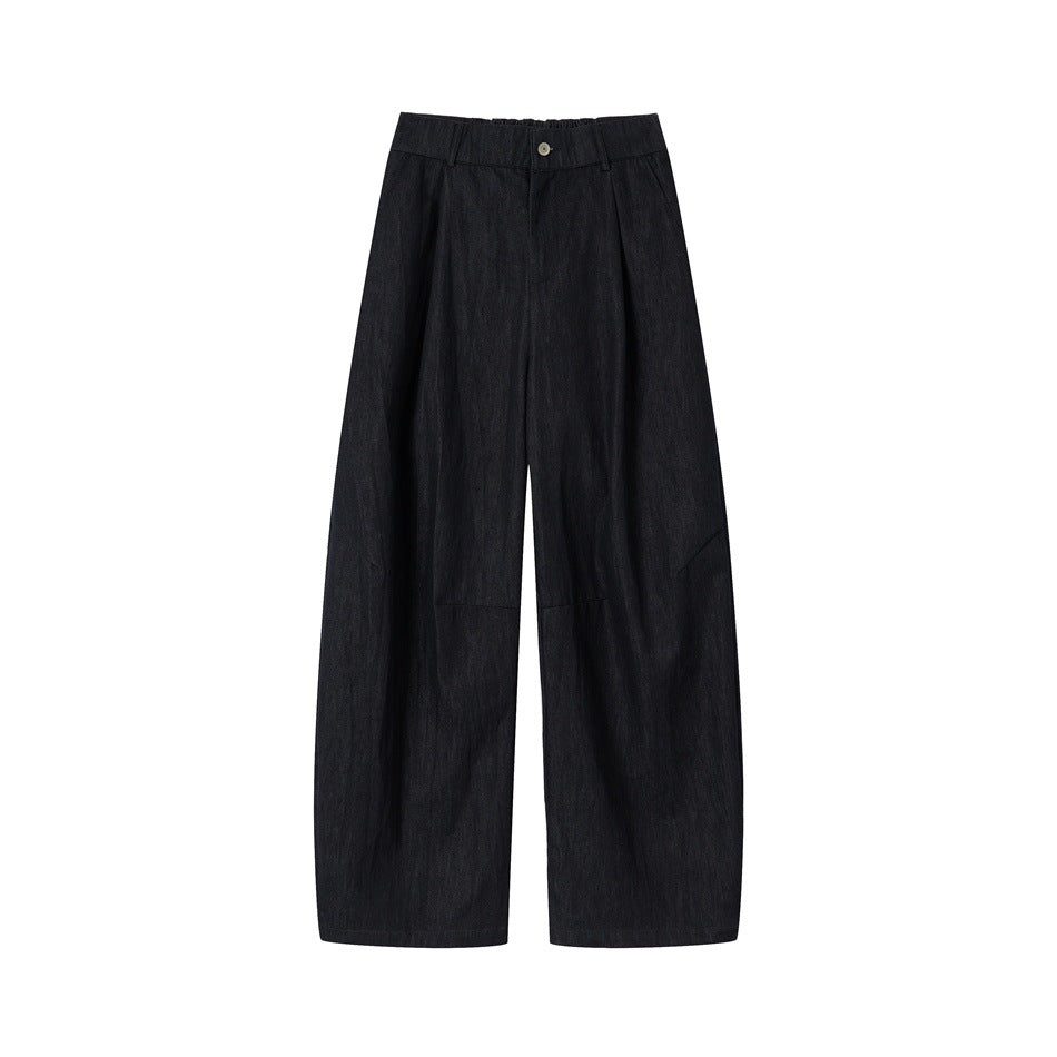 Damen Hochtaillierte weite Culotte-Hose aus Denim‑Mix mit Bundfalten und Knopfverschluss Nord Taschen