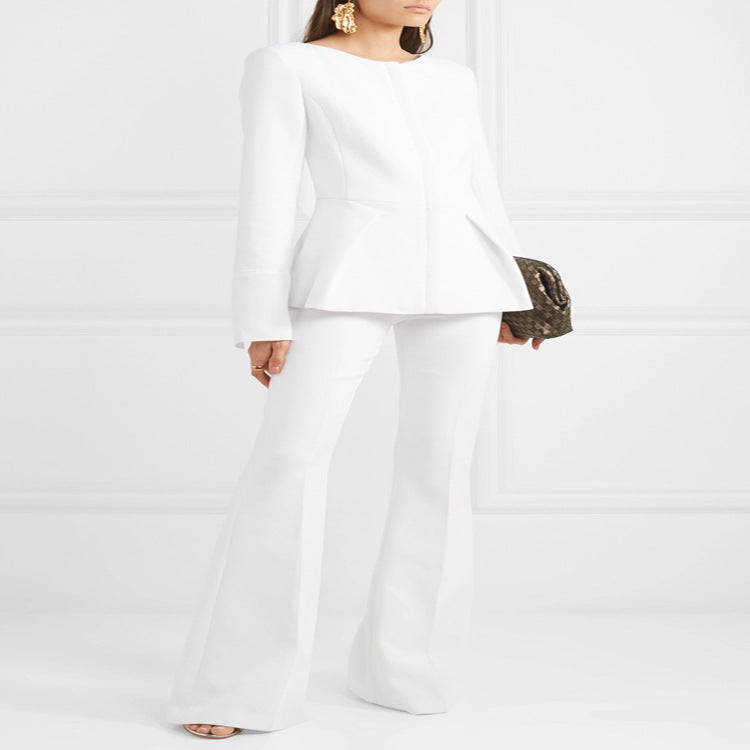 Damen Taillierter Peplum‑Blazer mit verdeckter Front Nord Taschen