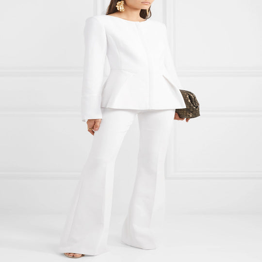 Damen Taillierter Peplum‑Blazer mit verdeckter Front Nord Taschen