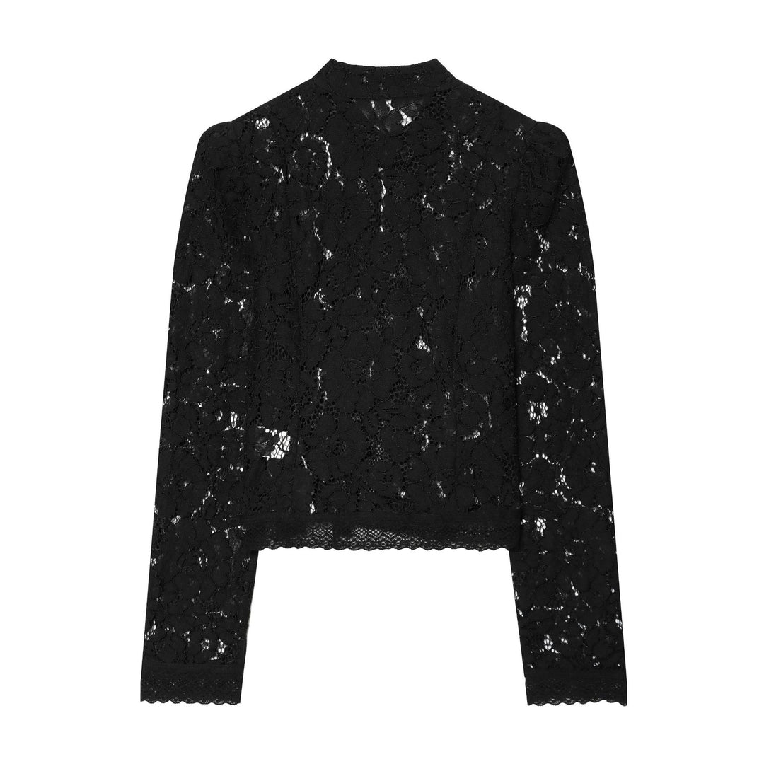 Damen Transparente Spitzenjacke im chinesischen Stil mit Stehkragen und Knotenverschlüssen Nord Taschen