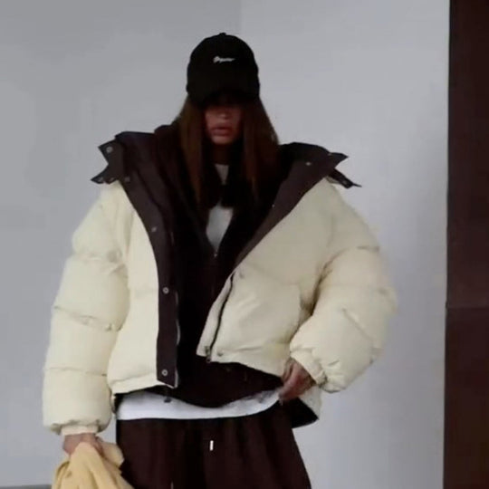 Damen Kurze Oversize Steppjacke mit hohem Kragen und wattierter Fütterung Nord Taschen