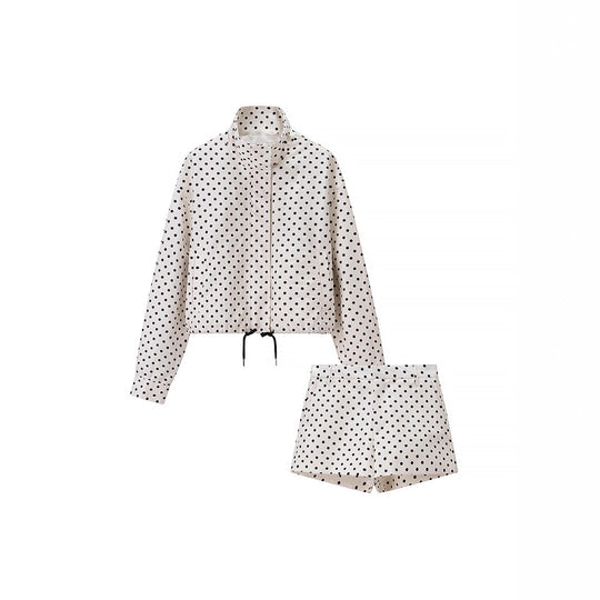 Damen Gepunktetes Satin-Loungewear-Set mit Oversize-Blazer und Kordel-Shorts Nord Taschen