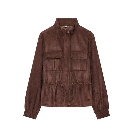 Damen Kurzer Wildlederoptik-Blouson mit Tunnelzugtaillierung Nord Taschen