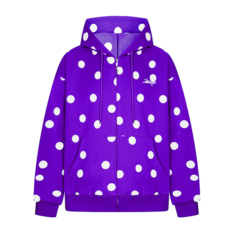 Damen Kapuzen-Sweatjacke mit durchgehendem Reißverschluss, Oversize-Schnitt und Polka-Dot-Print Nord Taschen