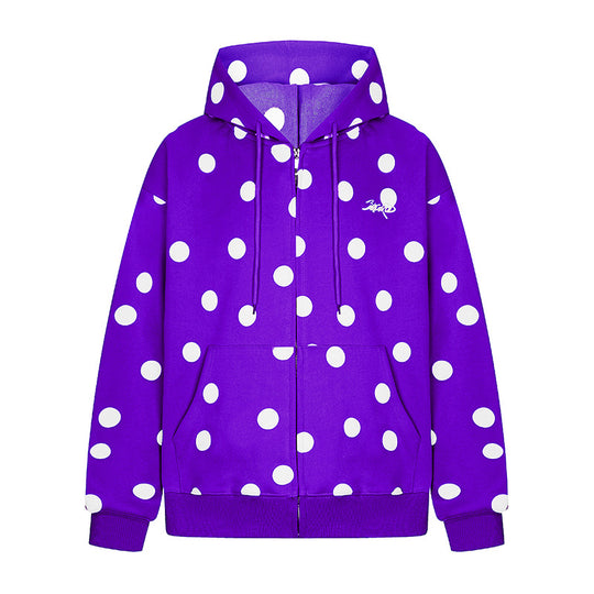 Damen Kapuzen-Sweatjacke mit durchgehendem Reißverschluss, Oversize-Schnitt und Polka-Dot-Print Nord Taschen