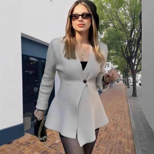 Damen Taillierter Peplum-Blazer-Mantel mit figurformender Silhouette und Ein-Knopf-Verschluss Nord Taschen