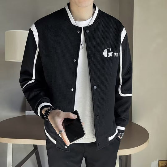 Herren Leichte Varsity-Bomberjacke mit Strukturgewebe, Rippbündchen und Druckknopffront Nord Taschen