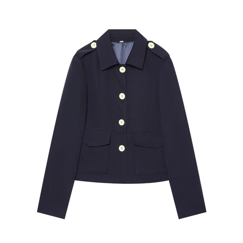 Damen kurze Feldjacke mit Knopfverschluss, aufgesetzten Taschen und Schulterklappen Nord Taschen