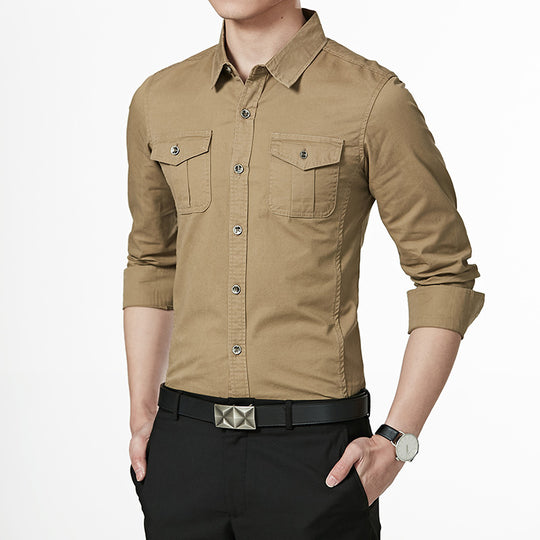 Herren Slim-Fit Oxford-Hemd mit Brustklappen und Kentkragen Nord Taschen