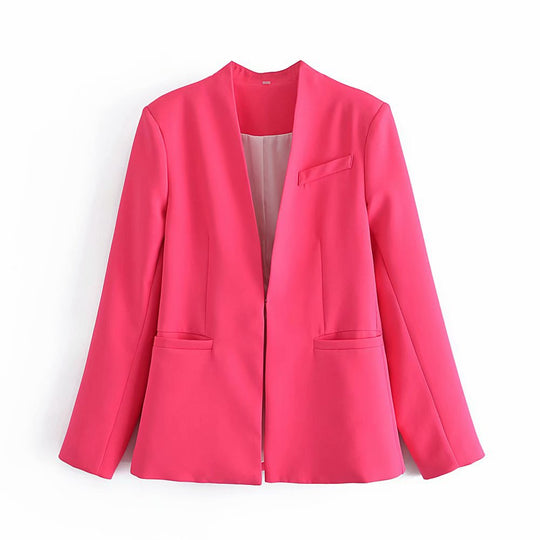 Damen Taillierter Blazer ohne Revers mit offener Front und Paspeltaschen Nord Taschen