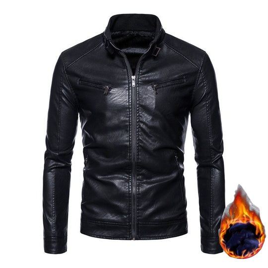 Herren Slim-Fit Kunstleder-Bikerjacke mit Stehkragen, Reißverschlusstaschen und weichem Innenfutter Nord Taschen