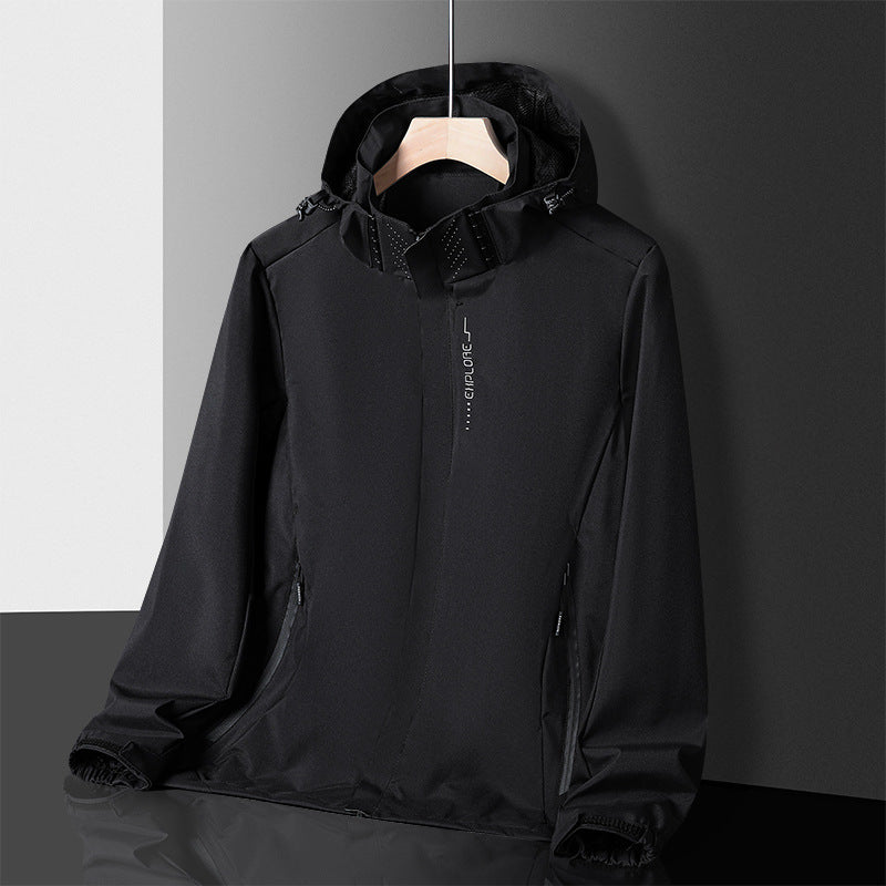 Herren leichter wasserdichter Softshell‑Hoodie mit Kapuze und Tarn‑Hex‑Alloverprint Nord Taschen
