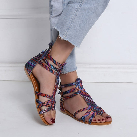 Damen verstellbare Freizeit-Sandalen mit buntem Design und komfortablem Fußbett Nord Taschen