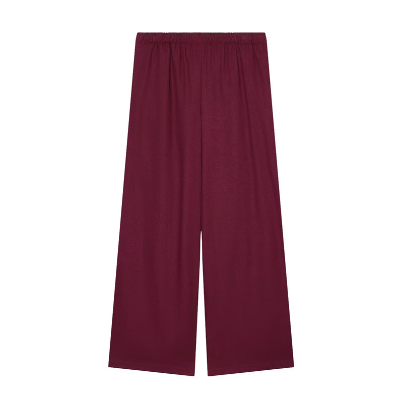 Damen Weite Palazzo-Hose mit elastischem Bund und fließendem Leinenmix Nord Taschen