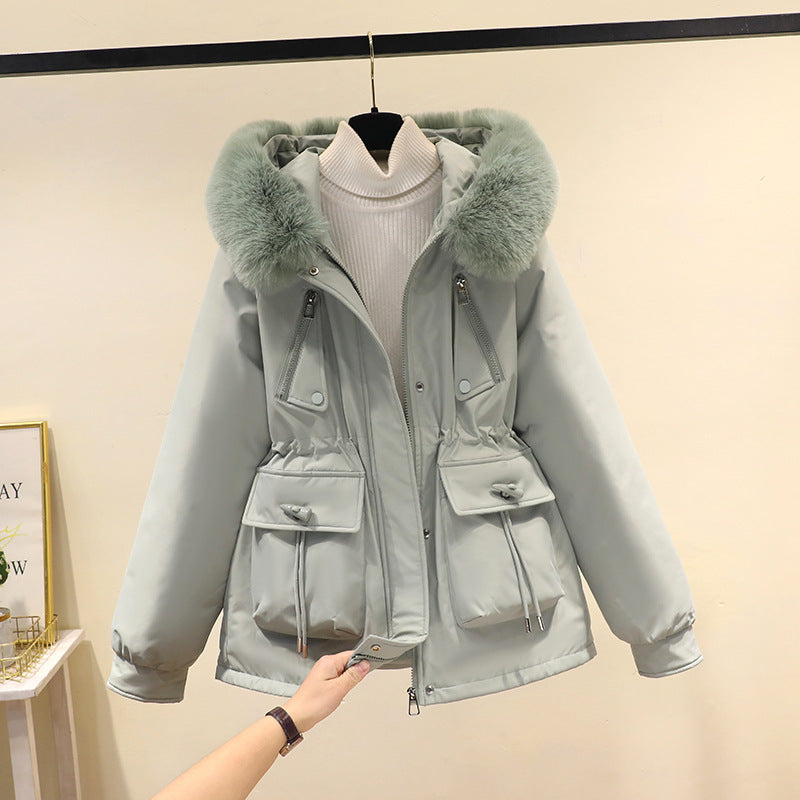 Damen nan Thermo-Parka mit Kapuze, voluminösem Kunstpelzkragen, Tunnelzugtaillierung und Multifunktions-Taschen Nord Taschen