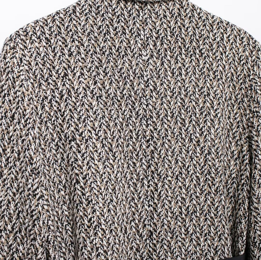 Damen Midilanger Bouclé-Tweed-Blazerjacke mit Lederimitat‑Gürtel Nord Taschen