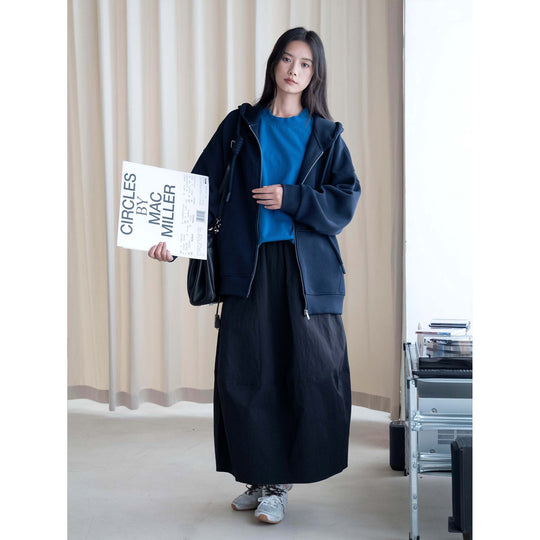 Damen Midirock mit hohem Elastbund, weitem Fall und praktischen Eingrifftaschen Nord Taschen