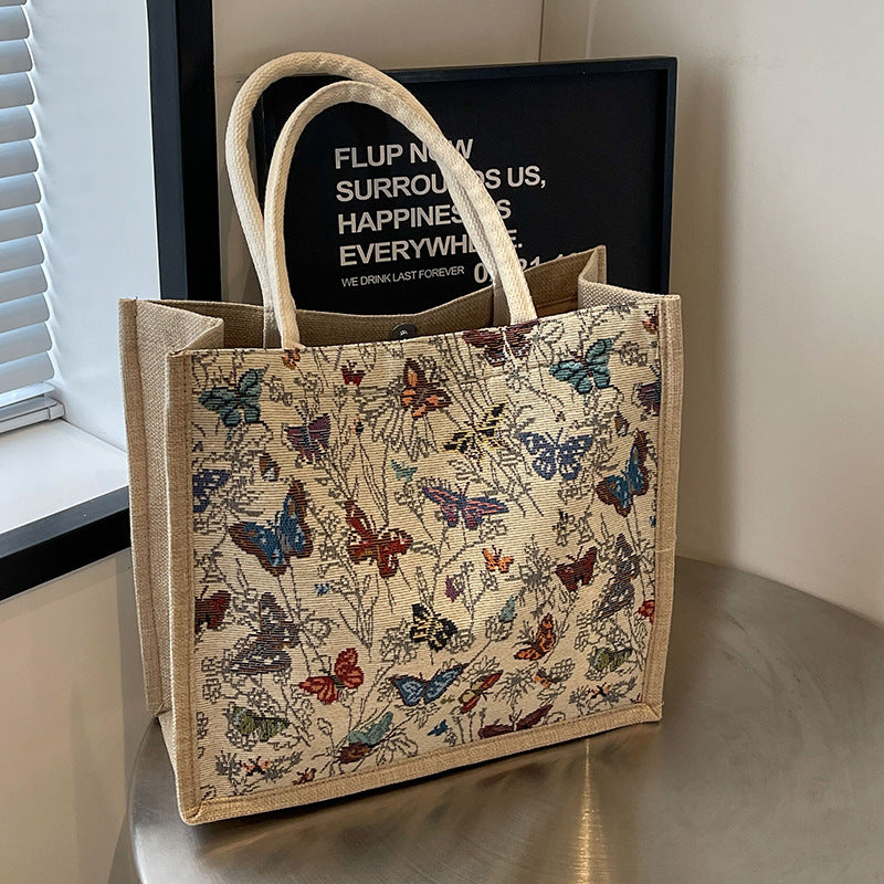 Damen Jute-Tragetasche mit floralen Schmetterlingsmotiven Nord Taschen