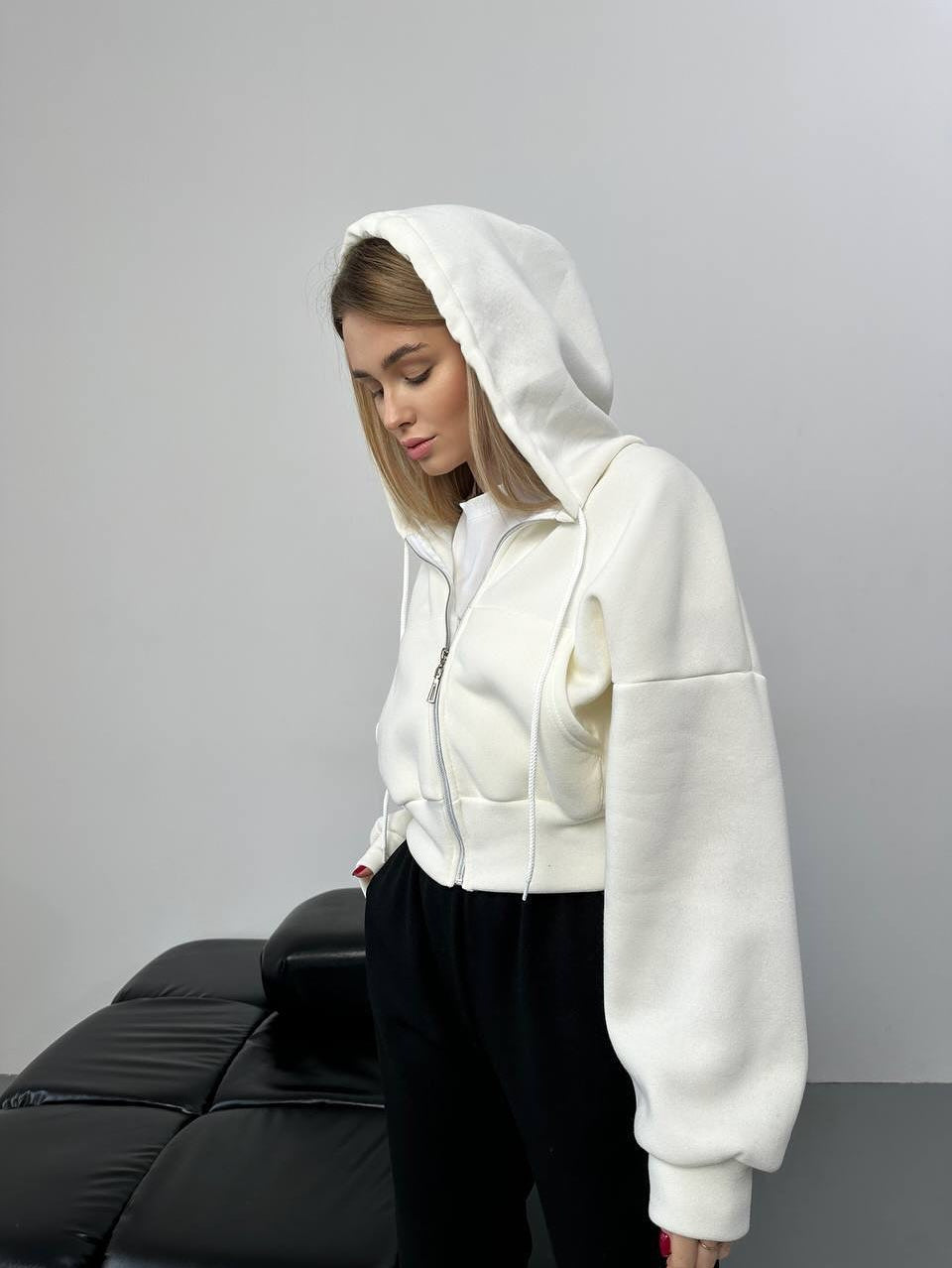 Damen minimalistisches Sculpt-Fit Lounge-Set mit tailliertem Reißverschluss-Hoodie und formender High-Waist-Jogpant Nord Taschen